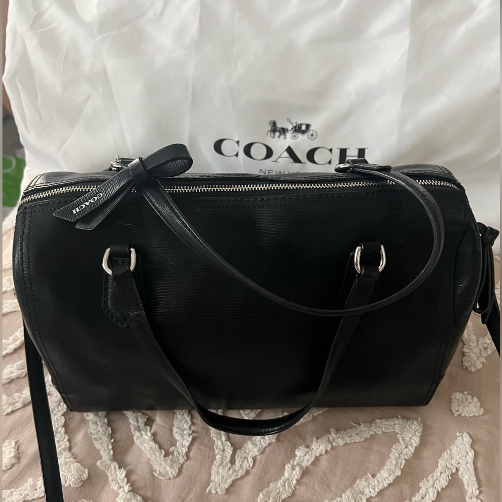 Coach Poppy East/ West Textured Patent Leather Satchel - Picture 4 of 12